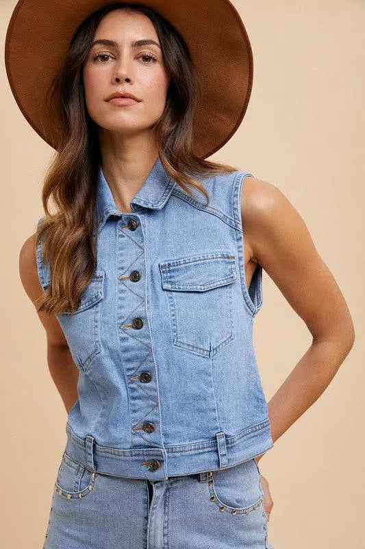 Denim Jeans Vest-Apparel & Accessories-Evelyns Fashion