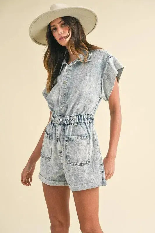 Denim Romper-Apparel & Accessories-Evelyns Fashion
