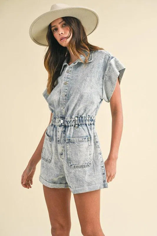 Denim Romper-Apparel & Accessories-Evelyns Fashion