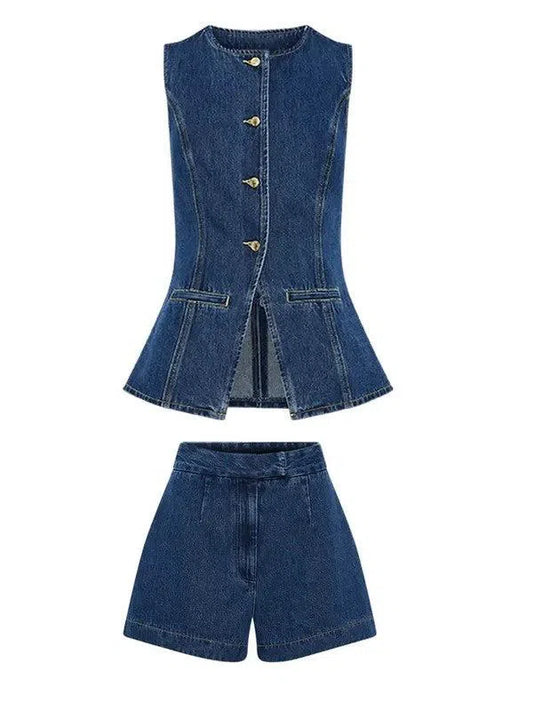Denim Two Piece Set Skirt-Evelyns Fashion