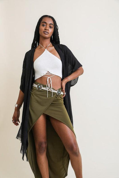 Diamond Embroidered Frayed Edge Kimono-Kimono-Evelyns Fashion