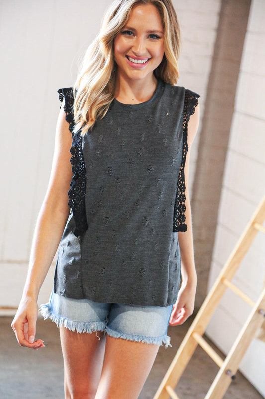 Distressed Sleeveless Top-Sleeveless-Evelyns Fashion