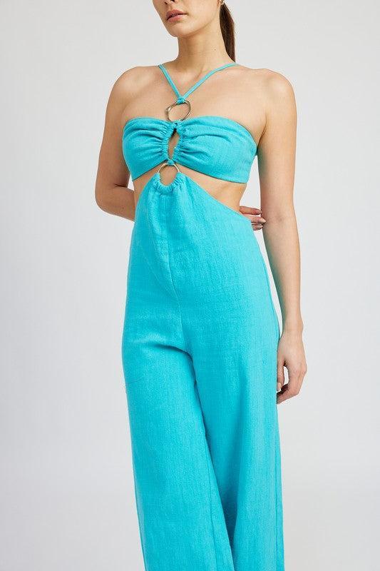 Double O-Ring Cut-Out Jumpsuit-Jumpsuits-Evelyns Fashion