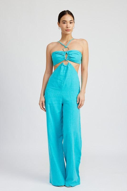 Double O-Ring Cut-Out Jumpsuit-Jumpsuits-Evelyns Fashion