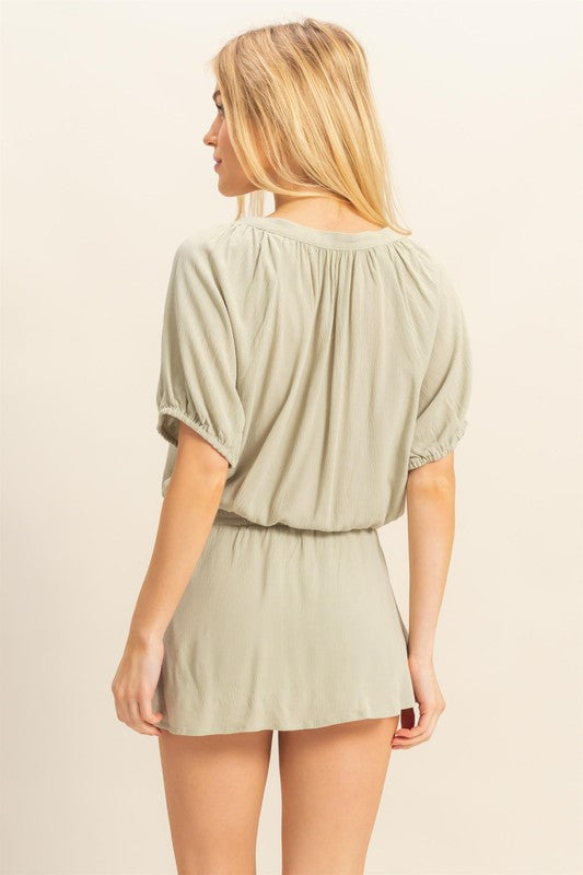 Drawstring Hem Short Sleeve Top & Skort Set-Short Sleeve Blouse-Evelyns Fashion