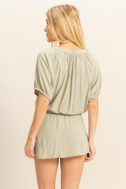 Drawstring Hem Short Sleeve Top & Skort Set-Short Sleeve Blouse-Evelyns Fashion