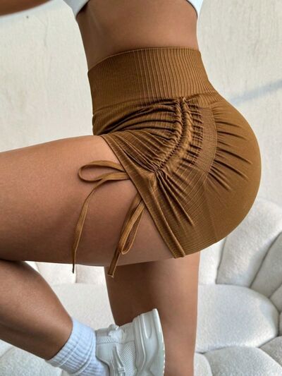 Drawstring High Waist Active Shorts-OUTERWEAR-Evelyns Fashion