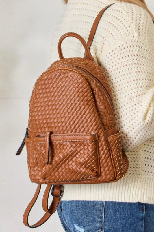 Eco-Friendly Elegance: PU Leather Woven Backpack-handbags-Evelyns Fashion
