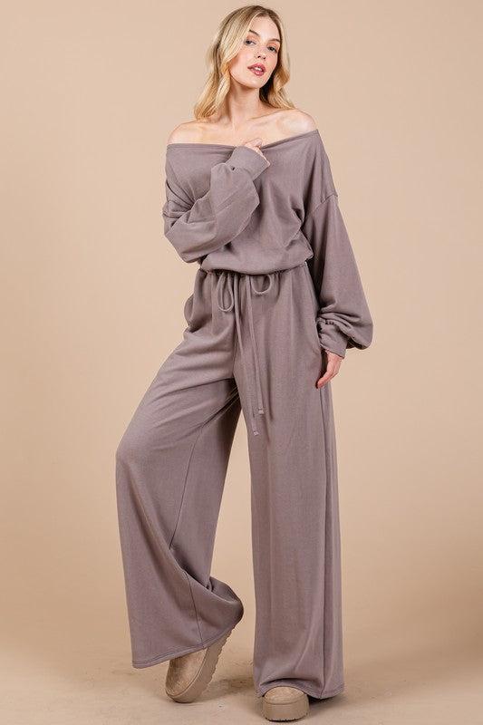 Effortless Elegance: Ces Femme Boat Neck Long Sleeve Jumpsuit-Rompers-Evelyns Fashion
