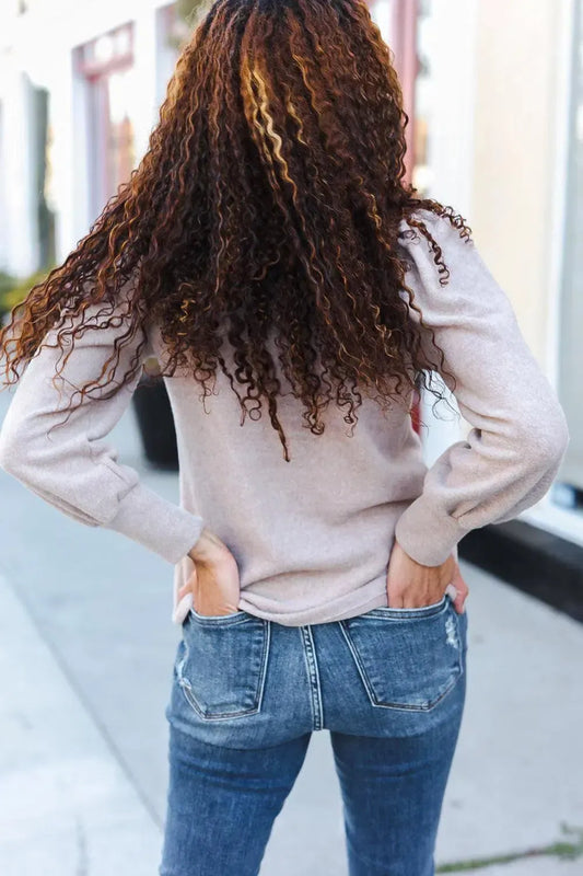 Effortless Elegance: Taupe Brushed Short Sleeve Sweater-2024 Blow-Out Sale-Evelyns Fashion