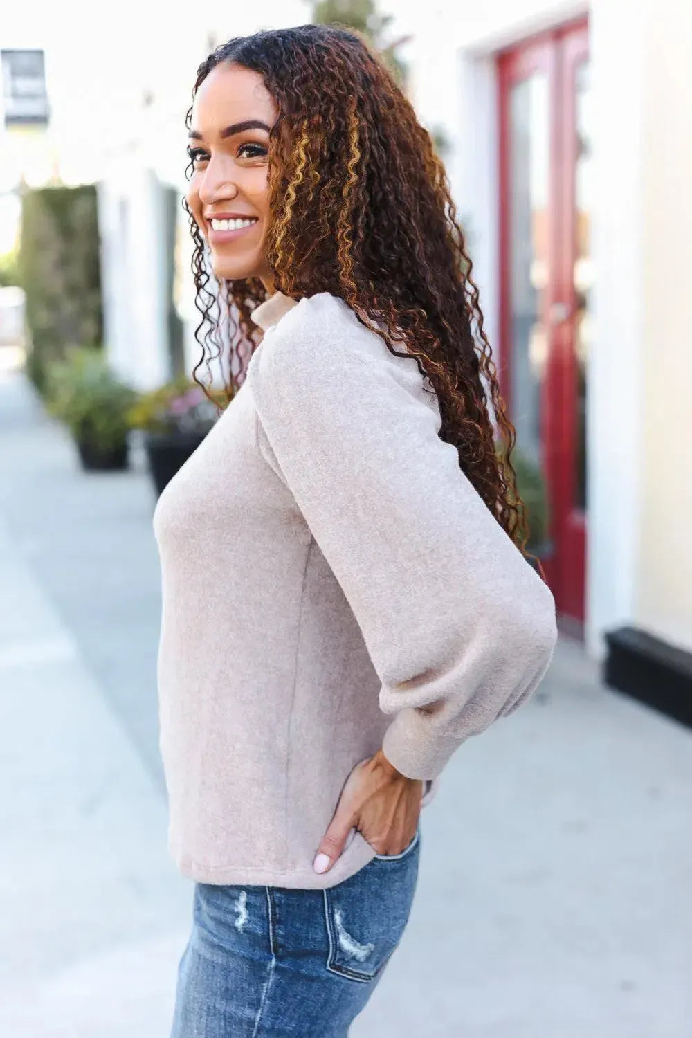 Effortless Elegance: Taupe Brushed Short Sleeve Sweater-2024 Blow-Out Sale-Evelyns Fashion