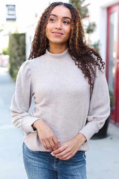 Effortless Elegance: Taupe Brushed Short Sleeve Sweater-2024 Blow-Out Sale-Evelyns Fashion