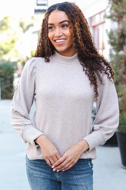 Effortless Elegance: Taupe Brushed Short Sleeve Sweater-2024 Blow-Out Sale-Evelyns Fashion