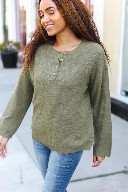 Effortless Style: Moss Green Button-Down Ribbed Sweater-2024 Blow-Out Sale-Evelyns Fashion