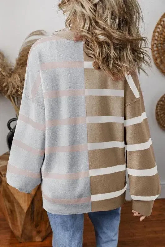 Effortless Style: Oversized Contrast Printed Dropped Shoulder Top-long sleeve-Evelyns Fashion