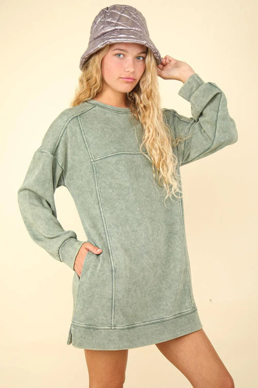 Effortless Style: The Mineral Washed Mini Dress-dresses-Evelyns Fashion