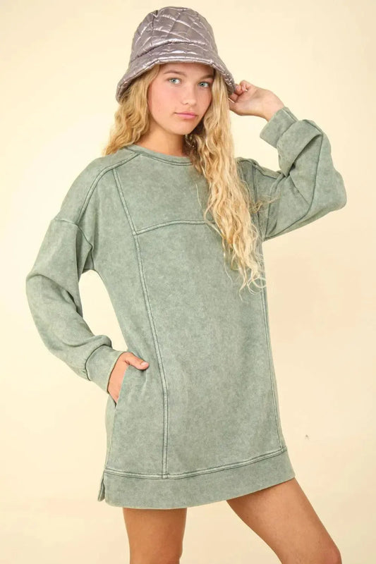 Effortless Style: The Mineral Washed Mini Dress-dresses-Evelyns Fashion