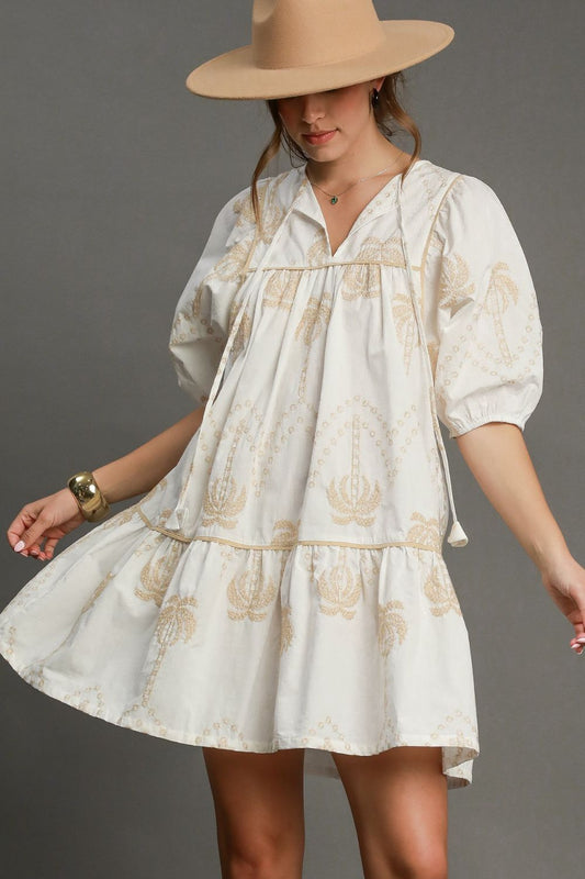 Embroidered Babydoll Dress-Dress-Evelyns Fashion