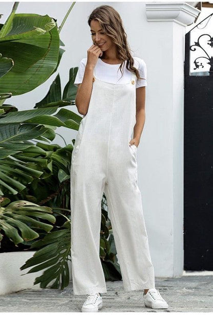 Fashion White Jumpsuit-Jumpsuits-Evelyns Fashion