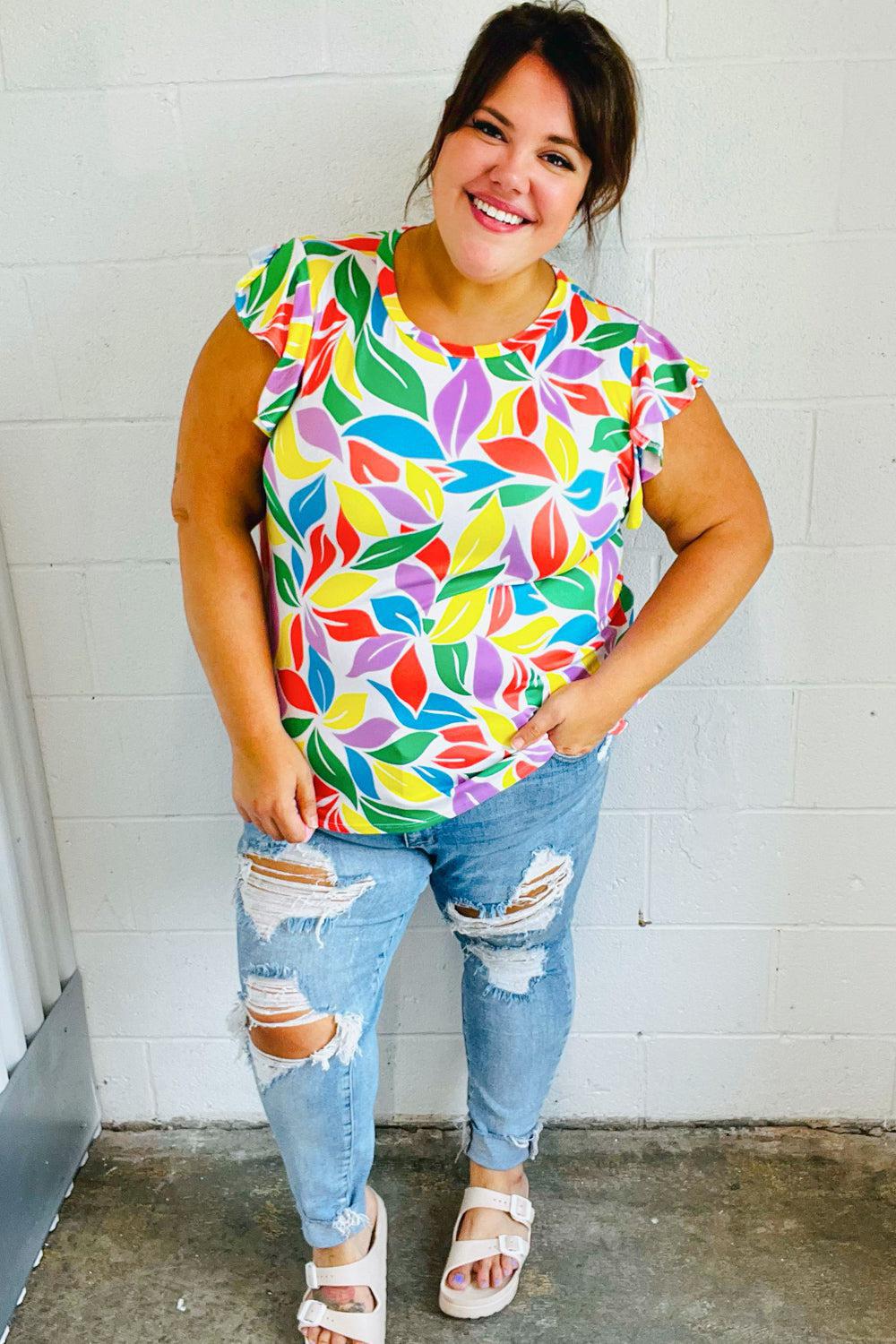Feeling Playful Lavender & Yellow Floral Print Flutter Sleeve Top-2024 Summer Blow Out Sale-Evelyns Fashion