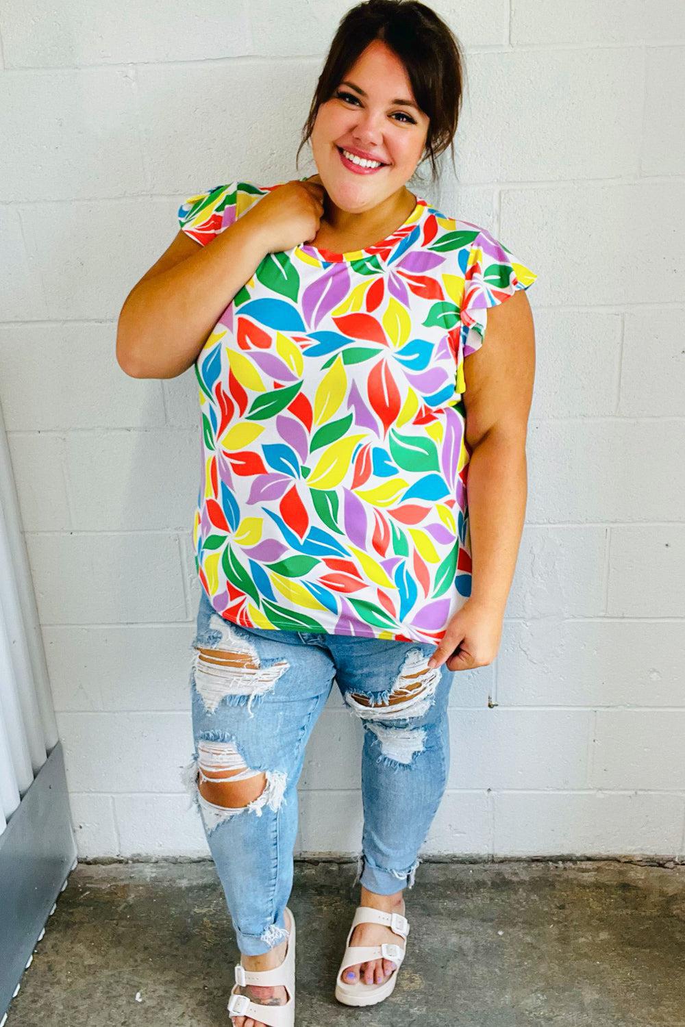 Feeling Playful Lavender & Yellow Floral Print Flutter Sleeve Top-2024 Summer Blow Out Sale-Evelyns Fashion