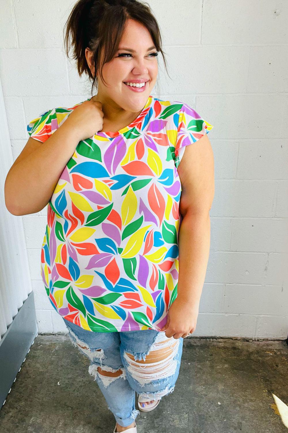 Feeling Playful Lavender & Yellow Floral Print Flutter Sleeve Top-2024 Summer Blow Out Sale-Evelyns Fashion