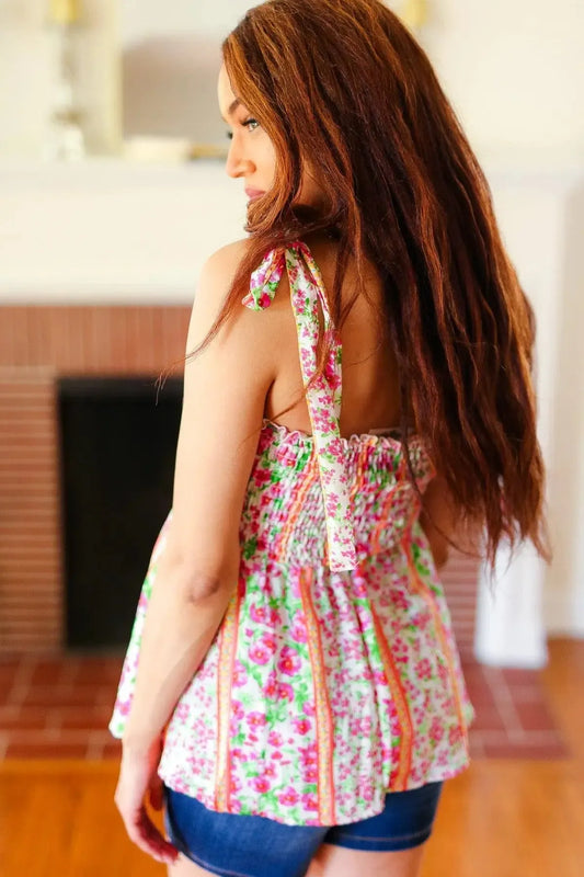 Feminine Elegance: Embrace Floral Trends Sleeveless Top-2024 Blow-Out Sale-Evelyns Fashion