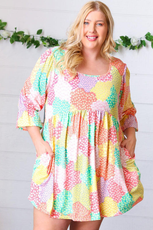 Floral Patchwork Fit & Flare Dress-Dresses-Evelyns Fashion