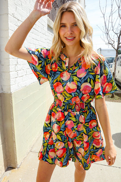 Floral Smocked Waist Romper-Evelyns Fashion