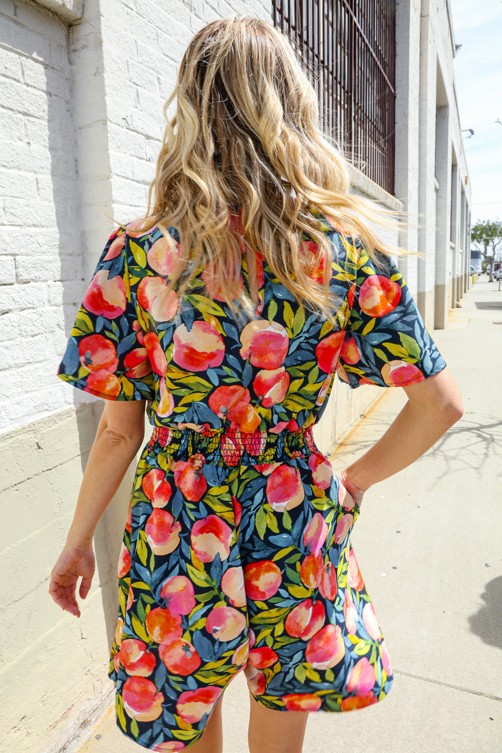 Floral Smocked Waist Romper-Evelyns Fashion