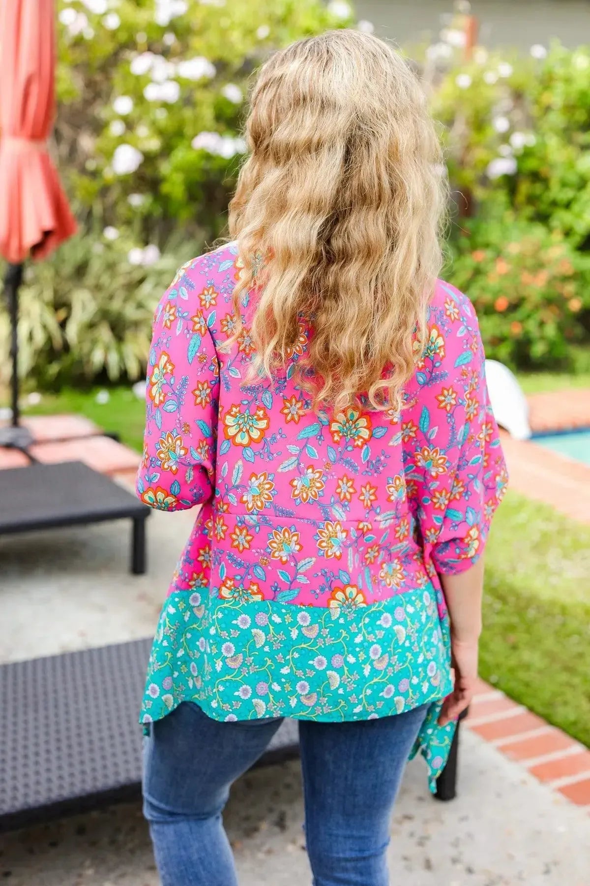 Fuchsia Floral Dolman Top for Your Next Vacation-2024 Summer Blow Out Sale-Evelyns Fashion