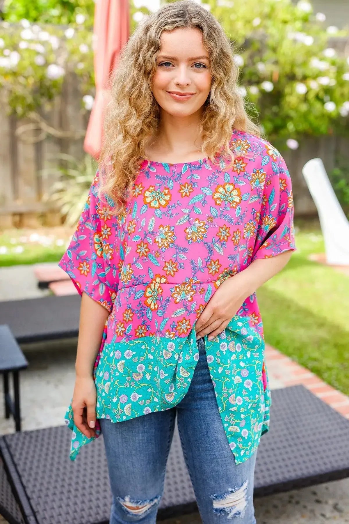 Fuchsia Floral Dolman Top for Your Next Vacation-2024 Summer Blow Out Sale-Evelyns Fashion