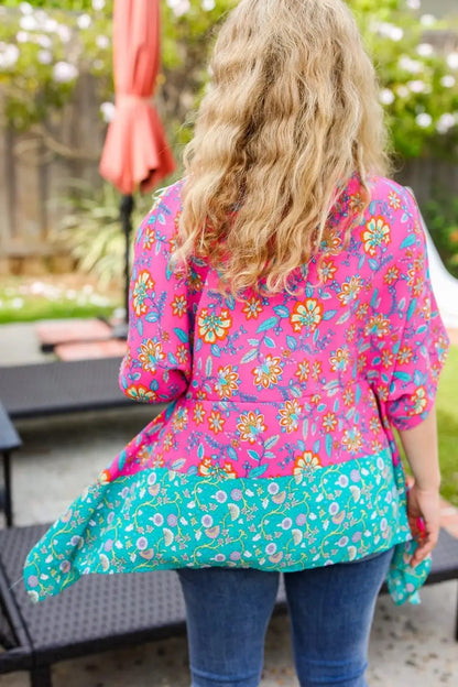 Fuchsia Floral Dolman Top for Your Next Vacation-2024 Summer Blow Out Sale-Evelyns Fashion