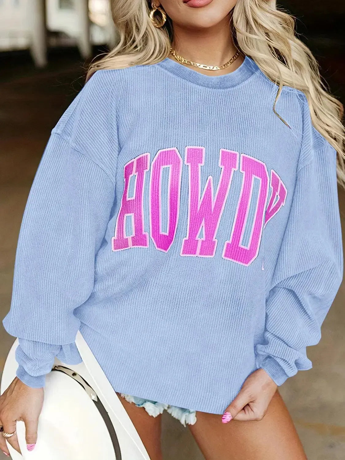 Fun & Cozy: Full-Size HOWDY Graphic Sweatshirt-Sweat Shirts and Hoodies-Evelyns Fashion