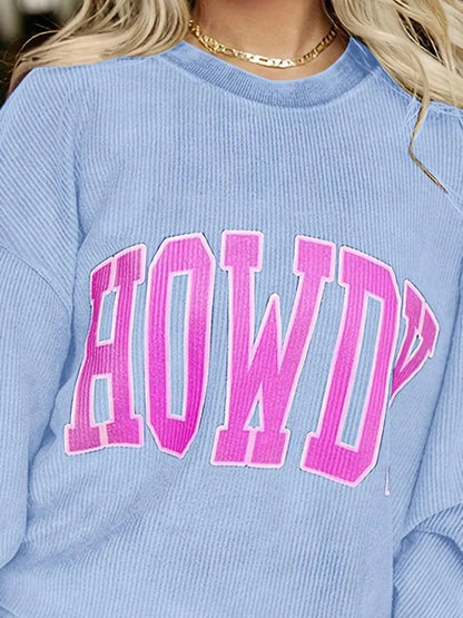 Fun & Cozy: Full-Size HOWDY Graphic Sweatshirt-Sweat Shirts and Hoodies-Evelyns Fashion