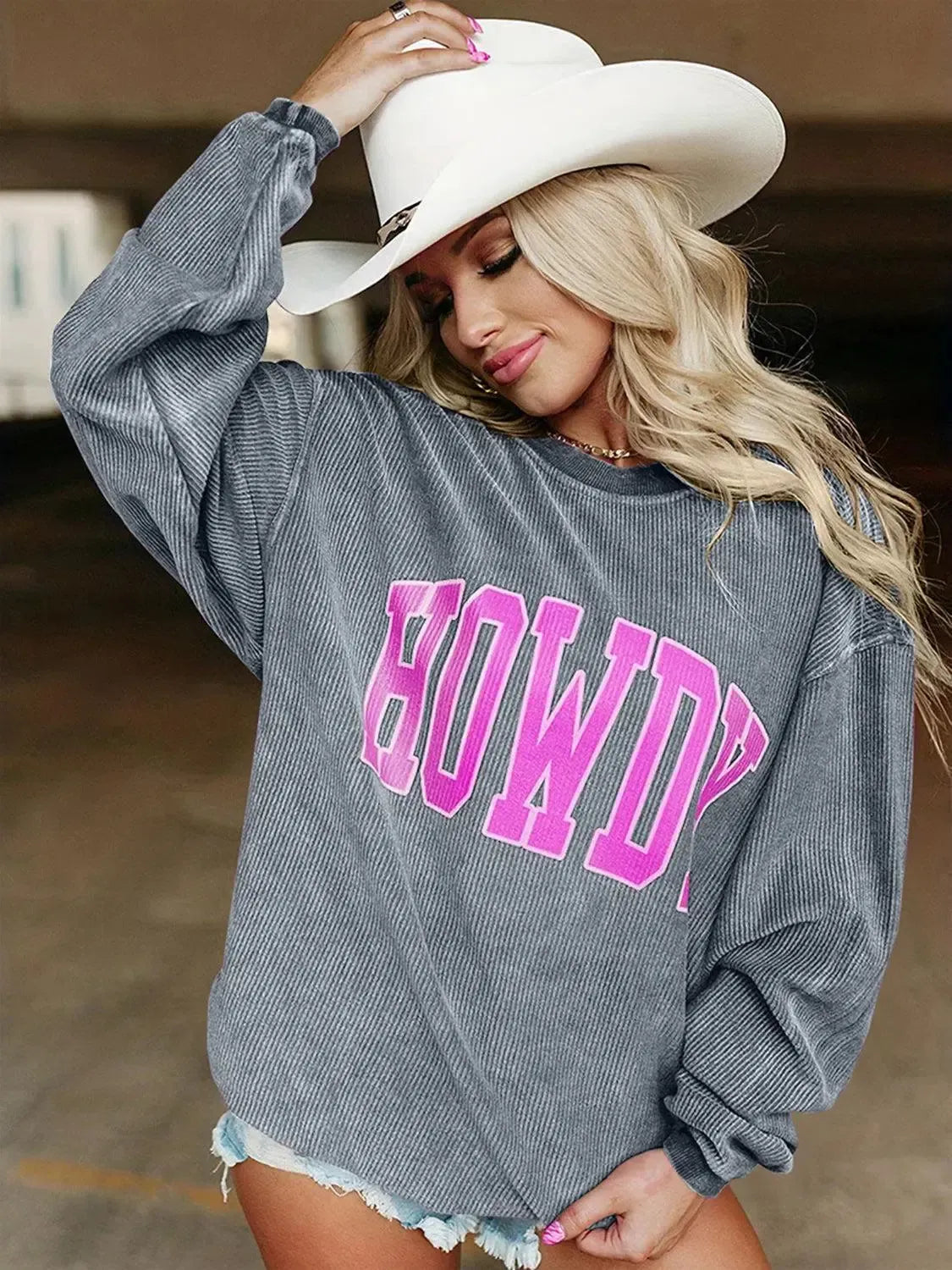 Fun & Cozy: Full-Size HOWDY Graphic Sweatshirt-Sweat Shirts and Hoodies-Evelyns Fashion