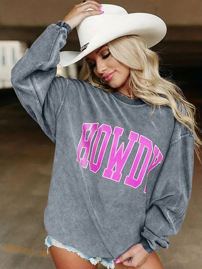 Fun & Cozy: Full-Size HOWDY Graphic Sweatshirt-Sweat Shirts and Hoodies-Evelyns Fashion