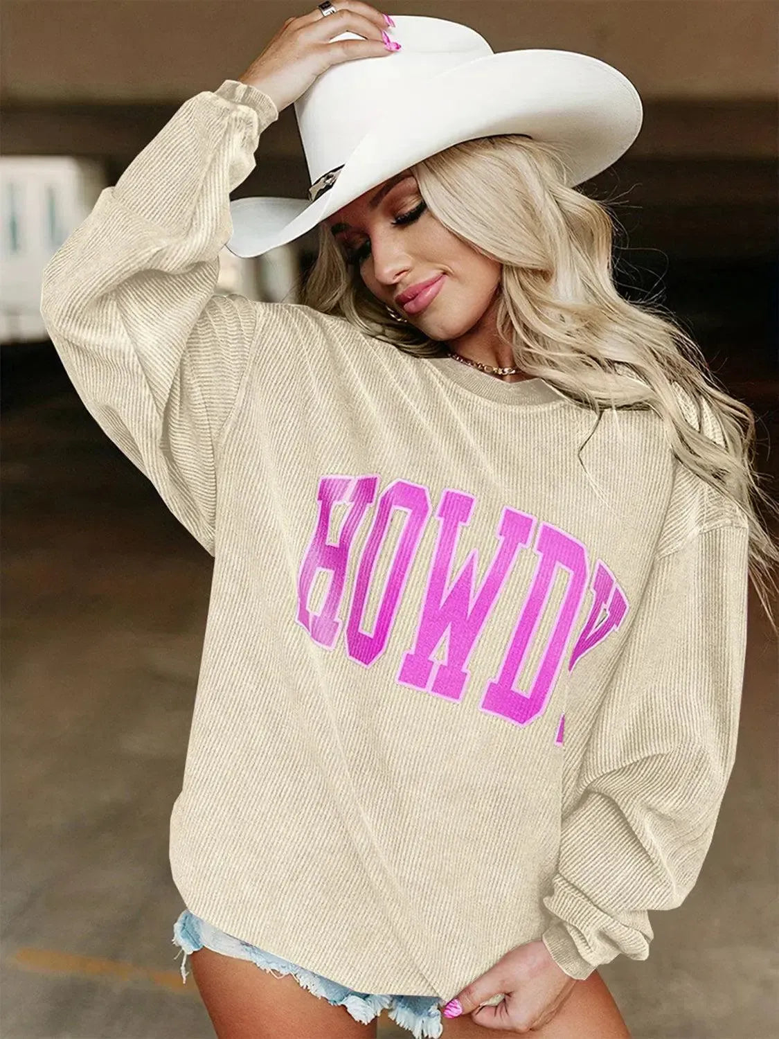 Fun & Cozy: Full-Size HOWDY Graphic Sweatshirt-Sweat Shirts and Hoodies-Evelyns Fashion