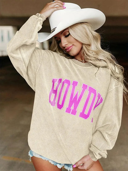 Fun & Cozy: Full-Size HOWDY Graphic Sweatshirt-Sweat Shirts and Hoodies-Evelyns Fashion
