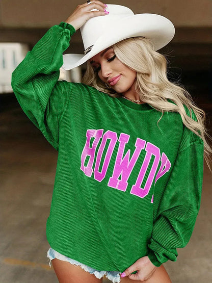 Fun & Cozy: Full-Size HOWDY Graphic Sweatshirt-Sweat Shirts and Hoodies-Evelyns Fashion