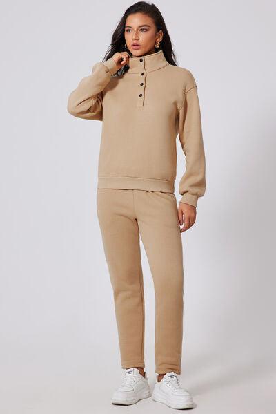 Half Snap Turtleneck Top and Pants Active Set-OUTERWEAR-Evelyns Fashion