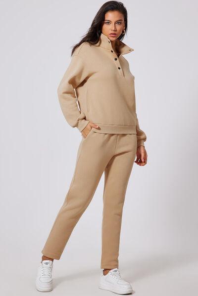 Half Snap Turtleneck Top and Pants Active Set-OUTERWEAR-Evelyns Fashion