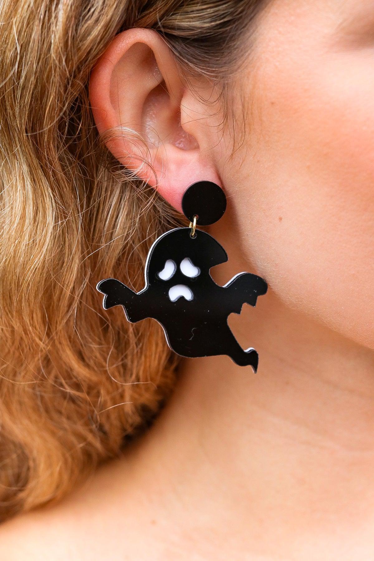 Halloween Black Ghost Acrylic Dangle Earrings-2024 Blow-Out Sale-Evelyns Fashion