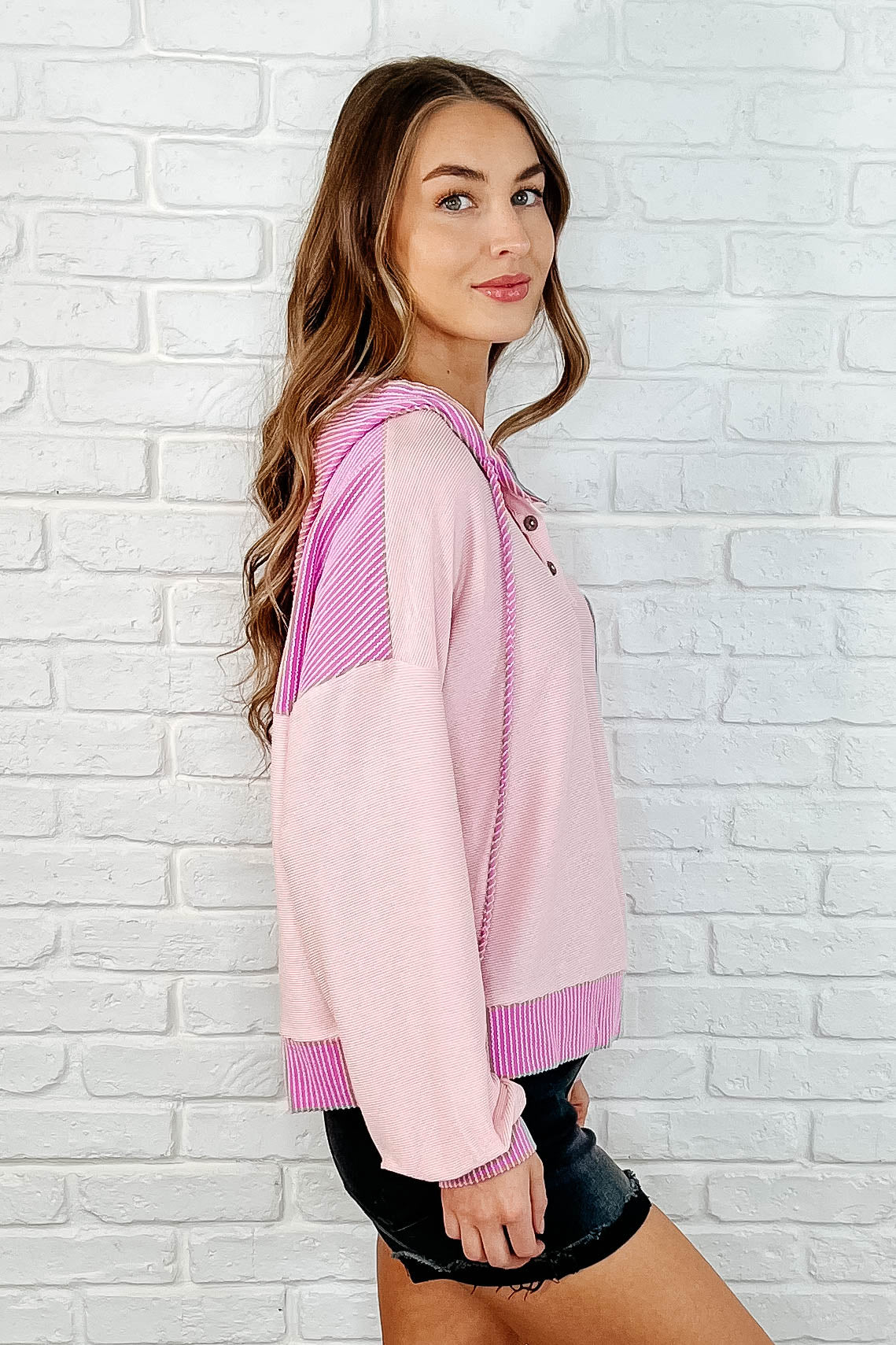 Here for Now Color Block Hoodie in Pink-Womens-Evelyns Fashion