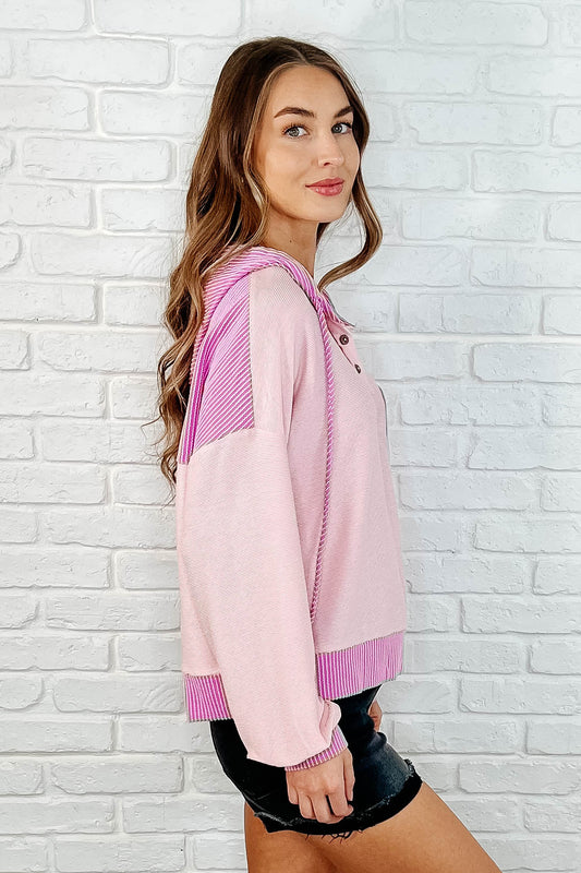 Here for Now Color Block Hoodie in Pink-Womens-Evelyns Fashion
