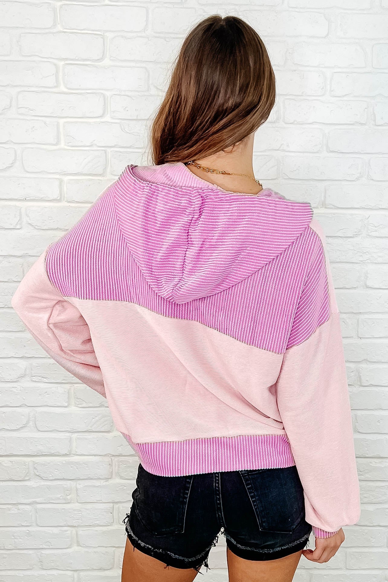 Here for Now Color Block Hoodie in Pink-Womens-Evelyns Fashion