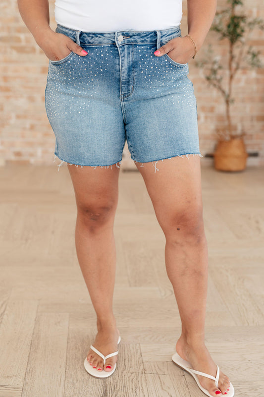 High Rise Cutoff Shorts-Denim-Evelyns Fashion