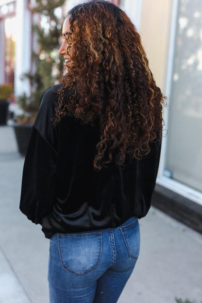 Home For The Holiday Silver Sequin Bow Velvet Pullover Top-2024 Blow-Out Sale-Evelyns Fashion