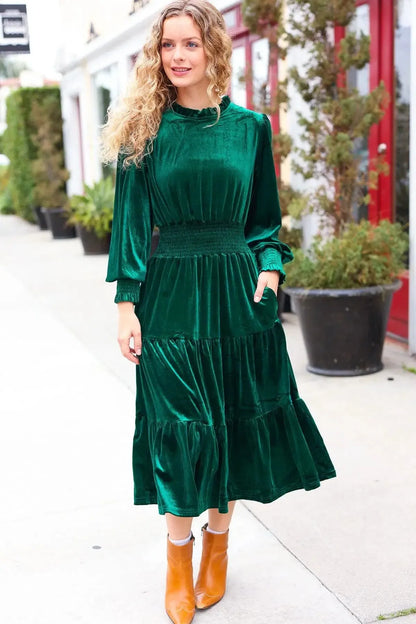 Hunter Green Mock Dress-Dresses-Evelyns Fashion