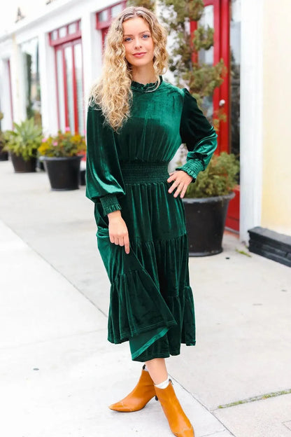 Hunter Green Mock Dress-Dresses-Evelyns Fashion